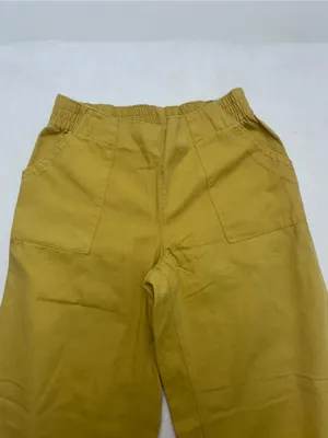Mustard Yellow Wide Leg Crop Utility Pants Elastic Waist Patch Pockets Size S M thumbnail 2