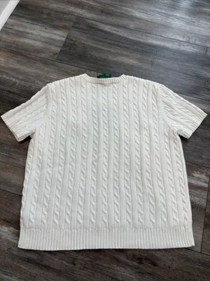 Lauren Ralph Lauren White Cable-Knit Short Sleeve V Neck Sweater Large thumbnail 4