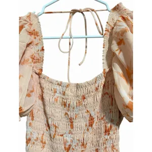 Olia Tiered Maxi Dress Orange‎ Floral Chiffon Short Sleeve Women's Size X-Large thumbnail 7