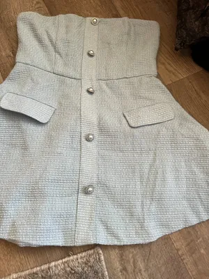 MORE TO COME Anwen Mini Dress in Baby Blue Large New Womens Tweed Aline thumbnail 7