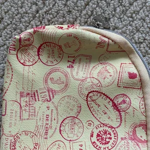 Ipsy Cosmetic Case Passport Stamps Bag Yellow Orange 5” x 7” Like New thumbnail 5