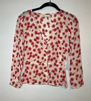 Reformation Jemma Top Daisy Days size 2 Cream Blouse with Red Daisy Print thumbnail 1