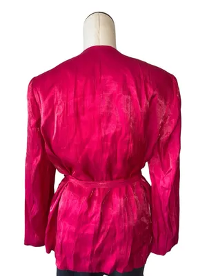 NWT ZARA Women's Blazer Wrinkle Effect Belted fuchsia Hot Pink Medium thumbnail 9