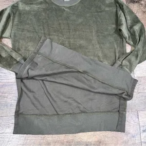 aerie Army Green Fleece Oversized Crewneck Sweatshirt thumbnail 8