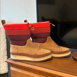 Toms Women's Suede and Quilted Colorblock Winter Boot - Tan & Red thumbnail 3