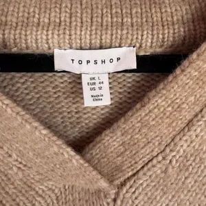 Topshop Chunky Knit Sweater Oversized V Neck Beige Size 12 thumbnail 3