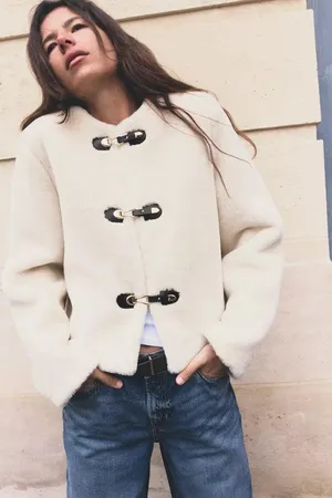 Zara Jacket coat teddy fur ivory cream cropped toggle thumbnail 7
