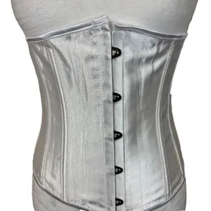 NWOT Underbust Boned Satin Lace Up Corset Bustier‎ Top w/Thong Sz M White Bride thumbnail 2