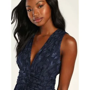 Lulus Navy Blue Make It Mesmerizing Jacquard Tiered Midi Dress Sz.L NWT thumbnail 3