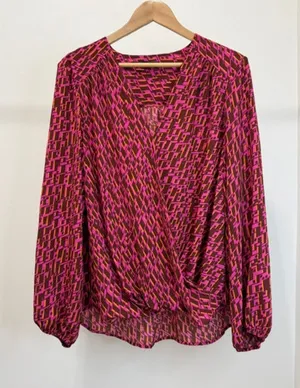INC International Concepts Abstract Print Faux Wrap Blouse SzXL thumbnail 1