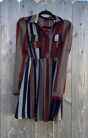 XTAREN Dress Size Small Stripe‎ Long Sleeve Fall Botton Cottage Cute thumbnail 1