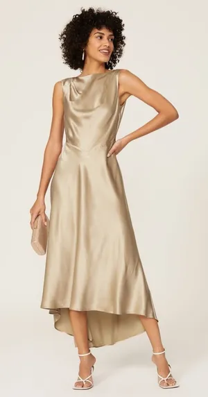 Saloni Jen Silk High/Low Sleeveless Formal Maxi Dress Gold‎ Women's Size US 6 thumbnail 1