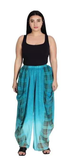 Advance Apparels Teal Blue Ombre Plaid Trousers thumbnail 1