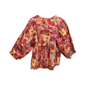 VICI Red Floral‎ Babydoll Top Medium 3/4 Balloon Sleeve Empire Waist Size M thumbnail 4