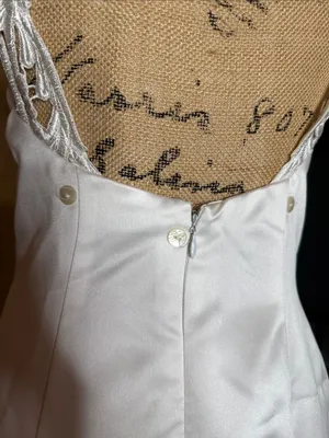 Vintage Jessica McClintock Bridal Gown White Satin Lace Neckline Train Size 6 thumbnail 6