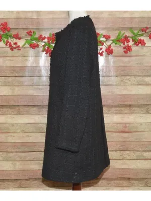 Zara Woman Black Tweed Boucle Long Jacket Coat Size L Gold Statement Buttons thumbnail 7