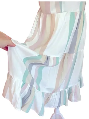NWT Japna Pastel Stripe Tiered Midi Sundress Open Back Tie Bow Cami Boho S vacay thumbnail 4