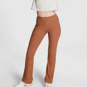 Pink Stretch Cotton Ribbed Flare Legging‎ thumbnail 3