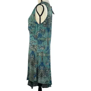 Zadig & Voltaire Small Asymmetrical Dress Sleeveless Deep V-Neck Teal Abstract thumbnail 6