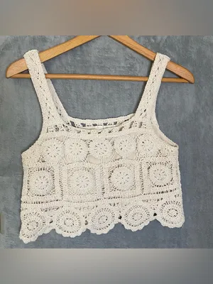white crotchet Crop‎ cosstal cowgirl Tank Top size Medium summer festival thumbnail 4