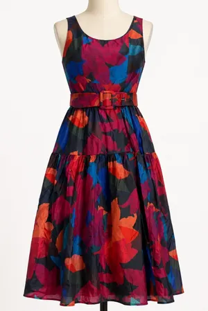 Hutch Alice Belted Floral Midi Dress Multicolor Fit Flare Size 2 NWT thumbnail 1