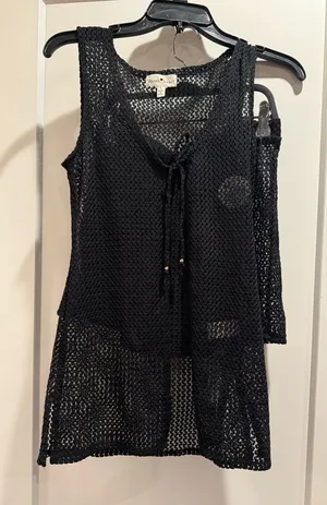 Derek Heart NWOT Black Crochet Tank Top and Shorts Set‎ Swim CoverUp Size L thumbnail 1