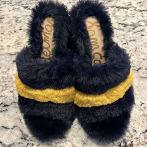 Sam Edelman Yael Furry‎ Mules Blue/Gold/Yellow 7 thumbnail 1