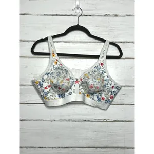 Cacique Floral Wireless Bra 42C Full Coverage Unlined No Wire Comfort Bra White thumbnail 2