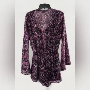 Show Me Your Mumu Womens Romper Red/Pink Snake‎ Print Boho Long bell Sleeve M thumbnail 2