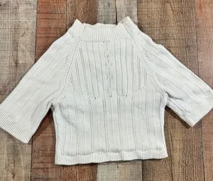 Free People Romy Swift Pointelle Crop Top Small Ivory Sweater Knit Balletcore thumbnail 1