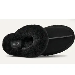 UGG Disquette Black Suede Platform Sheepskin Slippers Womens 9 thumbnail 4