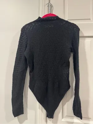 Abercrombie & Fitch Black Open-Knit V-Neck Bodysuit thumbnail 1