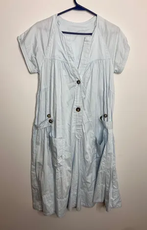 Isabel Marani Midi Dress Womens S Blue Excellent Cotton Button Front Pockets thumbnail 1