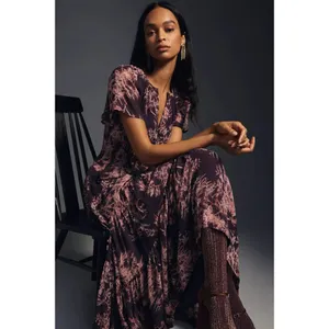 NWT by Anthropologie The Somerset Maxi in Crimson Print Chiffon Edition Dress XS thumbnail 9