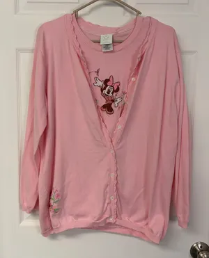 Disney Store Minnie Mouse Pink Cardigan & Shell 2 Piece Sweater Set Ladies L thumbnail 1