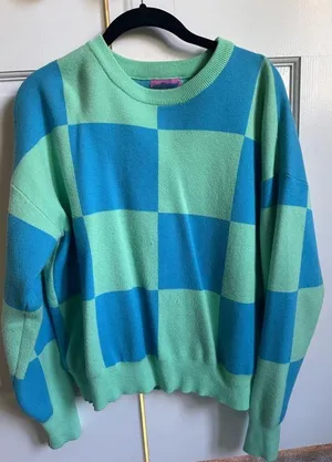 Edikted blue and green checkered crewneck sweater thumbnail 1