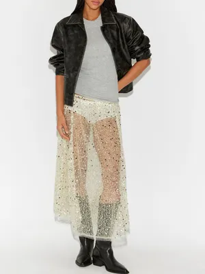 Free People Sequin-Embellished Shine On Midi Slip Skirt in Pale Gold thumbnail 4