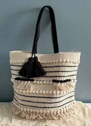 Mud Pie Handloom Tassel Tote thumbnail 1