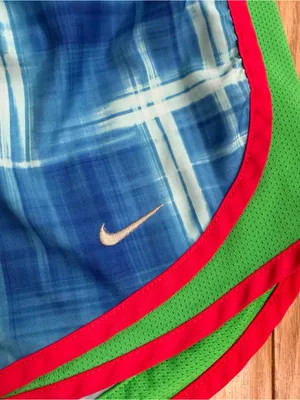 Vintage 2011 Nike Tempo Dri-FIT Running Shorts Blue Plaid Pink Green Large L thumbnail 2