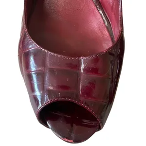 Tory Burch Allison Croc Patent Slingback Peep Toe‎ Block Heels 8 Bordeaux thumbnail 9