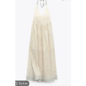 Zara NWT crochet combo maxi halter dress size small thumbnail 10