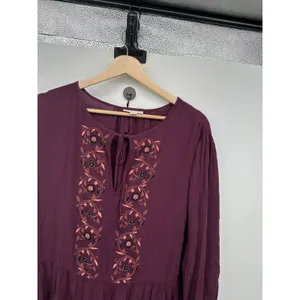 Knox Rose Midi Dress Size 2X Burgundy‎ Embroidery Boho Peasant Fall Cottagecore thumbnail 4