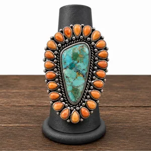 BARSE Southwestern Style Oversized Sterling Silver Turquoise Spiny Oyster Ring thumbnail 2