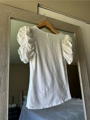 Nation LTD 100% Pima Cotton White Short Sleeve Ruffle Blouse Size XS thumbnail 2
