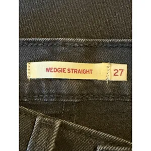 Levis Wedgie Straight Jeans 27 Black High Rise‎ Distressed Ripped Knee thumbnail 5