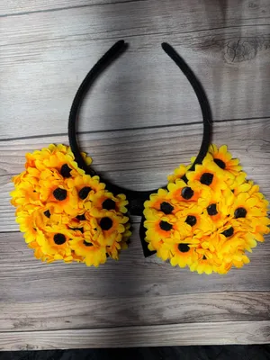 Sunflower Minnie Ears Headband with Bow Yellow Size undefined thumbnail 3