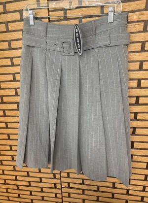 Free Assembly Gray And‎ White Pinstripe Pleated Belted Skirt Size 4 thumbnail 1