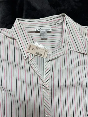 Dressbarn pink and white striped button up shirt with tie Size XXL #preppy #stripedshirt thumbnail 4
