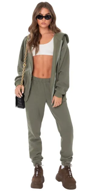 Edikted Nova Oversized Hoodie Full Zip Sweatshirt Womens XS/S Olive Green Lounge thumbnail 1