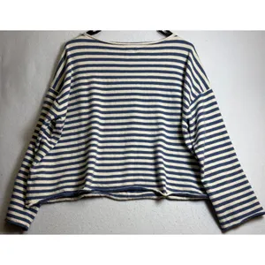Aerie Women Blue Cream Striped Long Sleeve Boxy Boat Neck Top Size M thumbnail 4